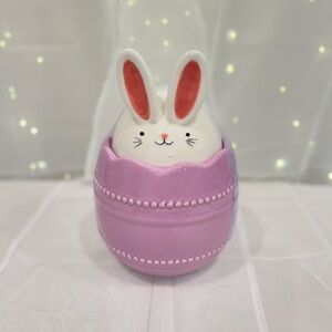 ADORABLE EGG SHAPED PURPLE CERAMIC EASTER BUNNY COOKIE JAR-NEW